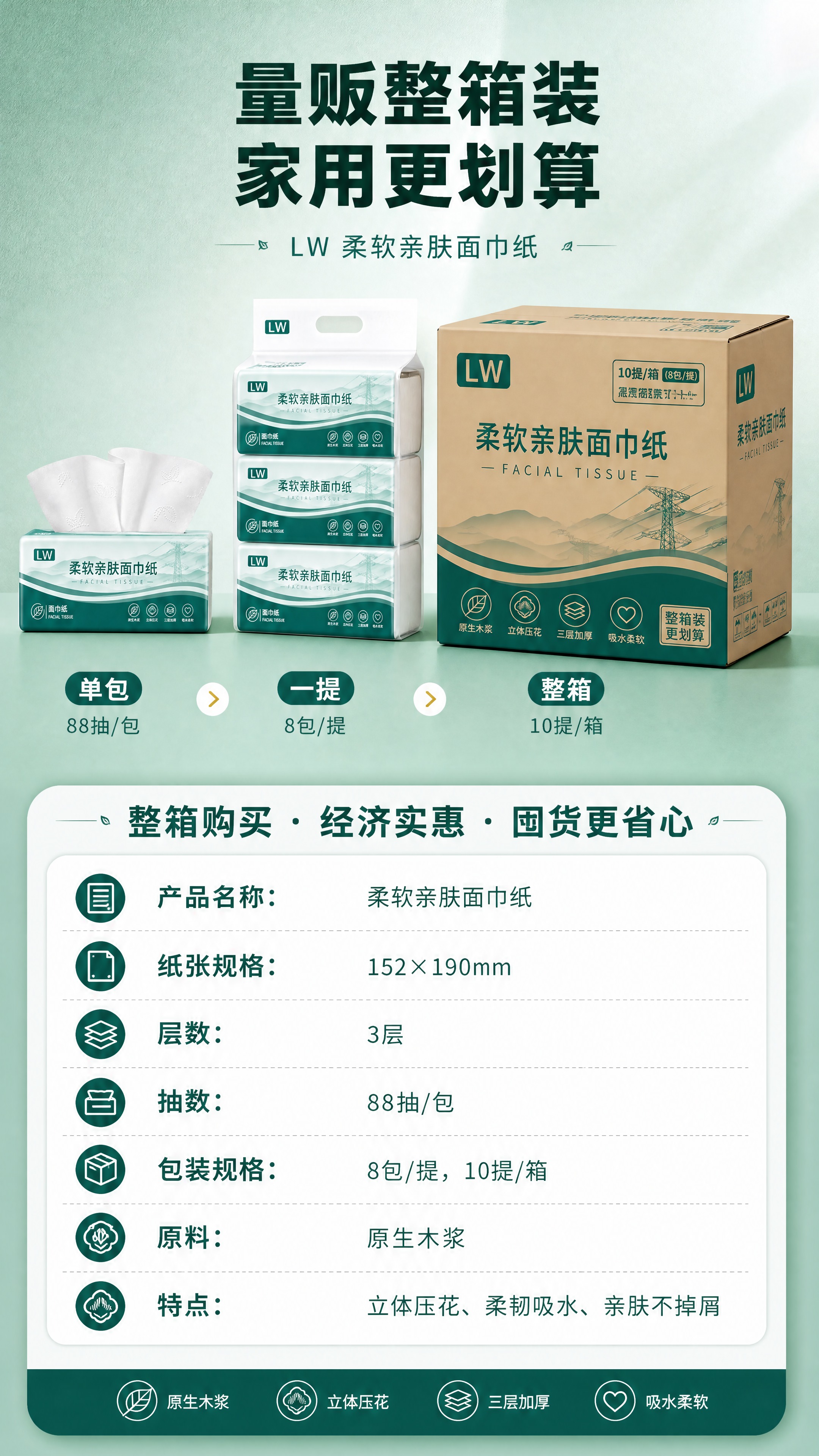 [商品] 使用【图1】LW品牌柔软亲肤面巾纸；保留包装墨绿色+… - 图片创意预览