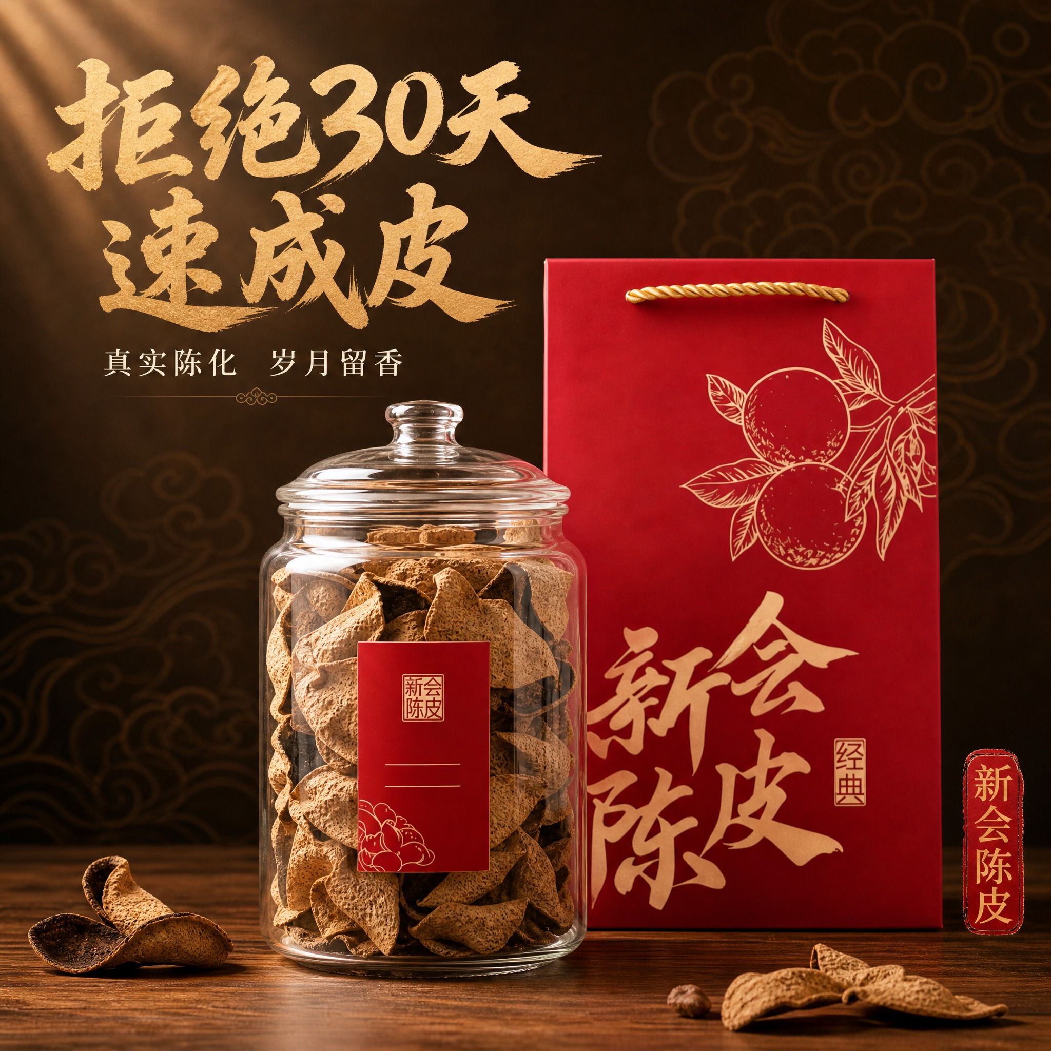 [主图-1] 新会陈皮玻璃罐礼盒装首图，核心任务是展示产品整体… - 图片创意预览
