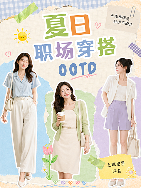 小红书拼图封面-夏日职场穿搭OOTD