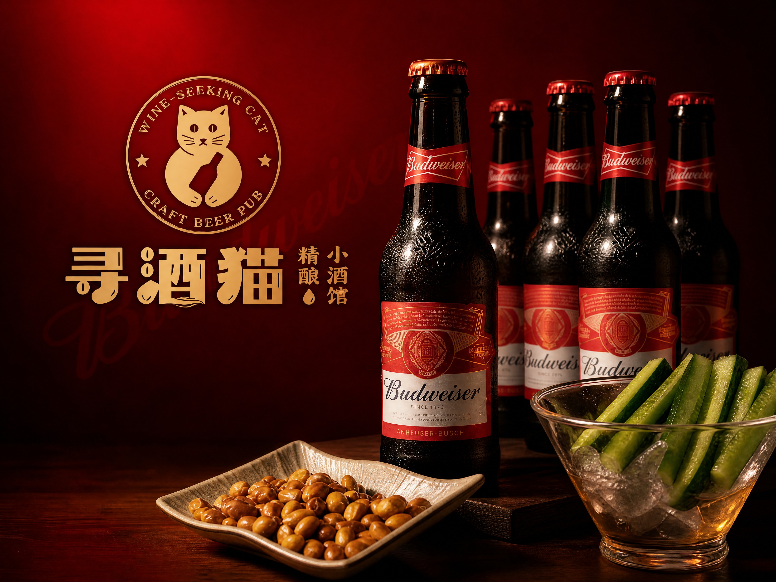 融合主图商品与参考图的红色高端商业风格，生成一张酒馆氛围宣传图… - 图片创意预览