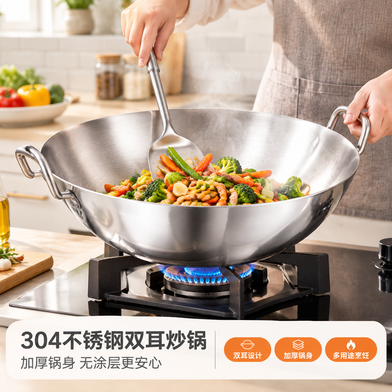 [商品] 使用【图1】【图2】304不锈钢双耳炒锅；保留圆底深… - 图片创意预览