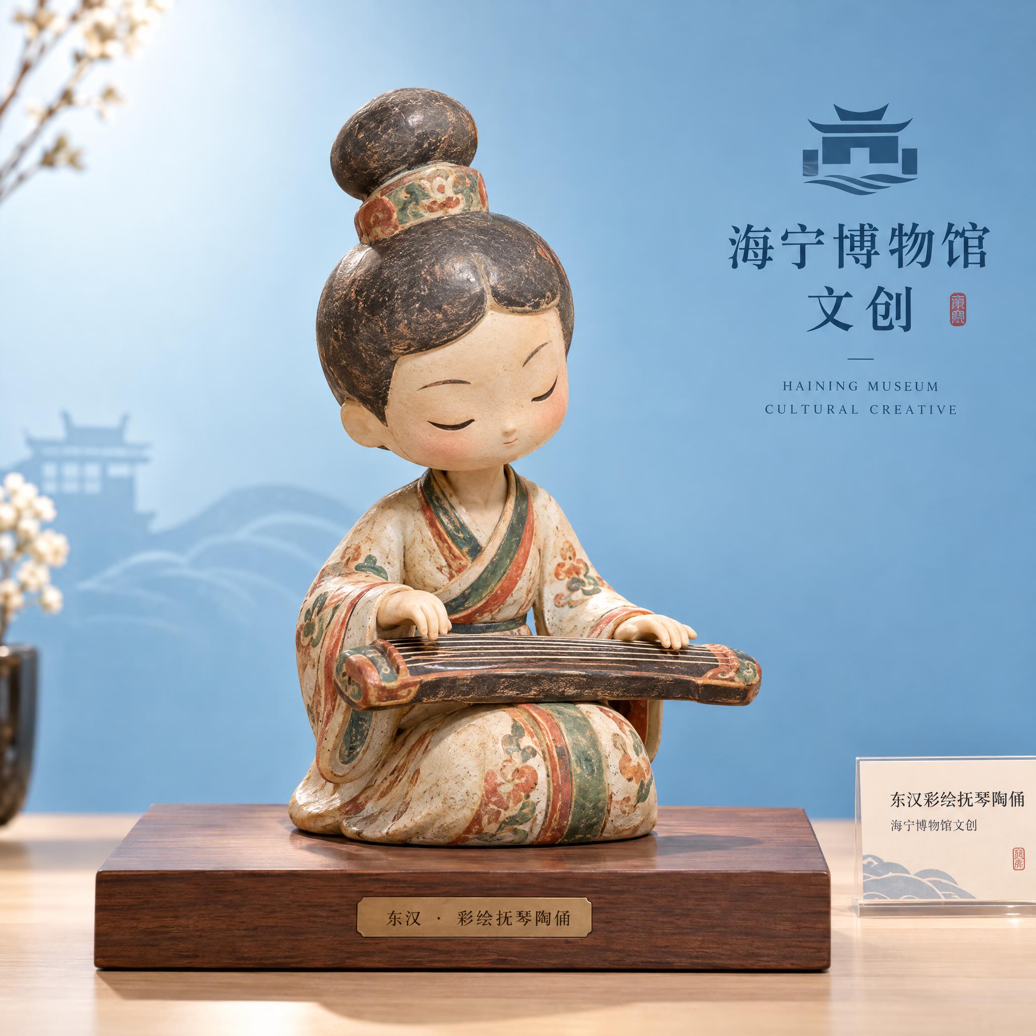 海宁博物馆文创产品最终效果图第4张。精美的东汉彩绘抚琴陶俑文创… - 图片创意预览