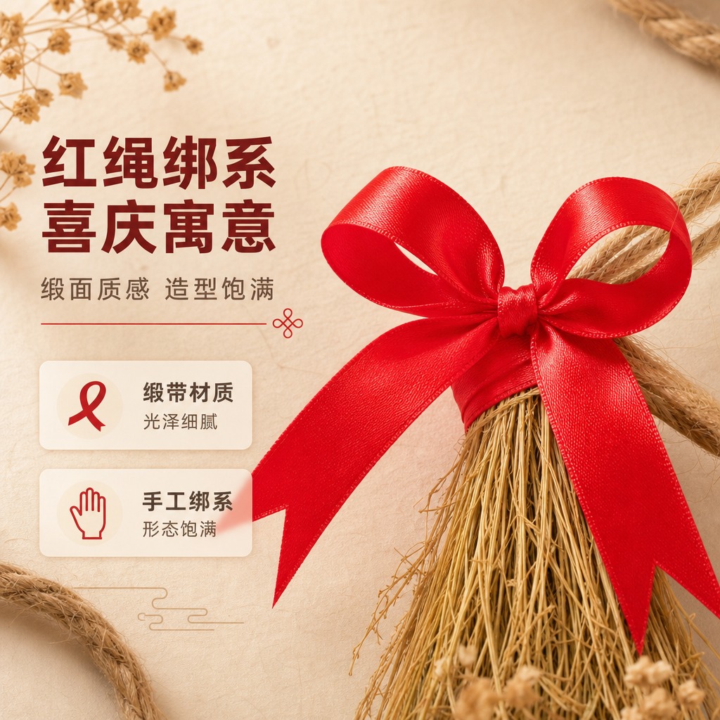 [商品] 使用【图3】稻草小毛刷捆红绳挂饰红绳部分；保留红色缎… - 图片创意预览