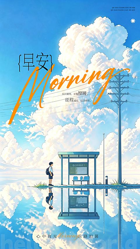 夏日早安问候祝福动漫感日签竖版海报