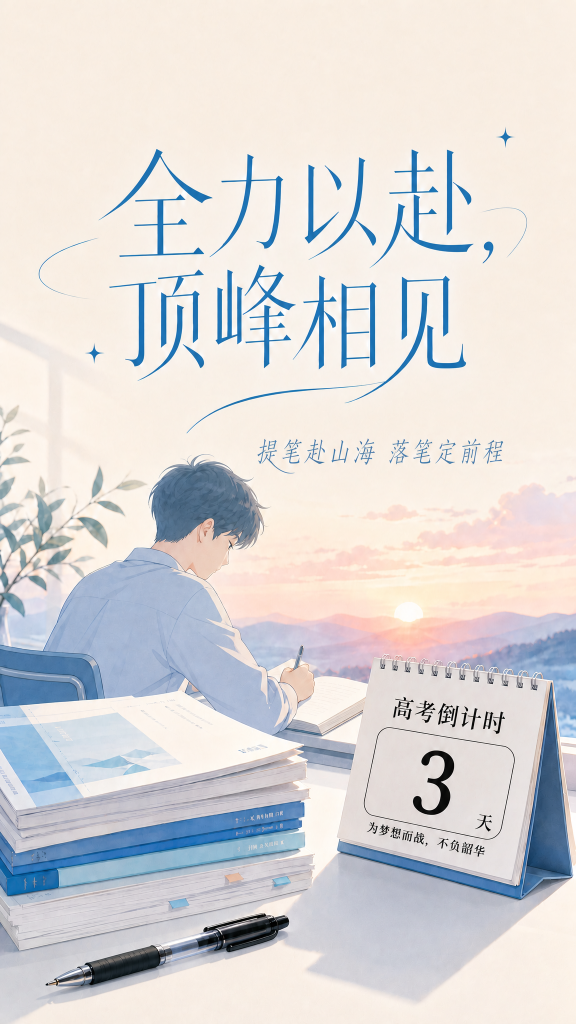 高考祝福考试倒计时通用青春励志感竖版海报 - 图片创意预览