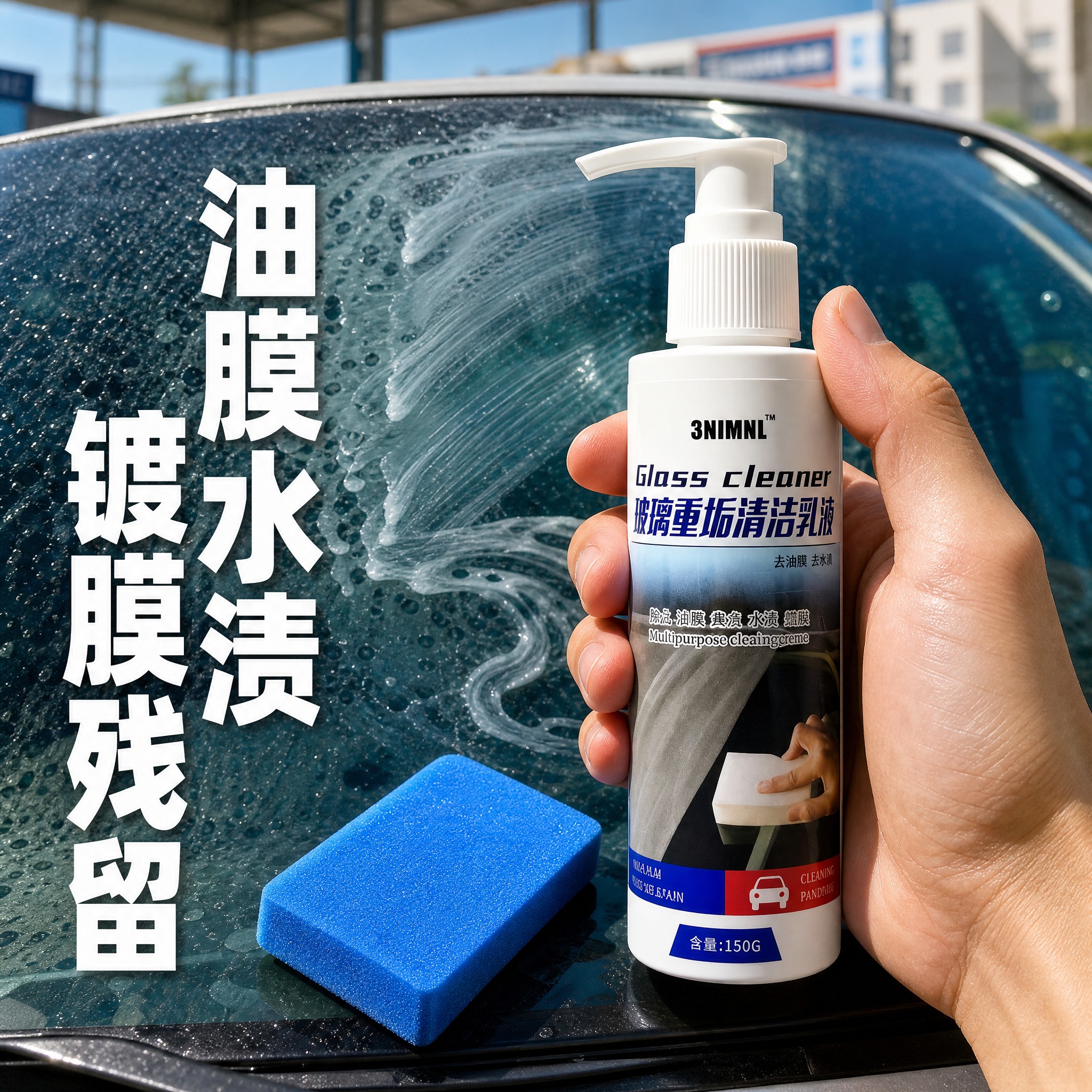 玻璃重垢清洁乳液手持产品主图，抖音电商商品主图，1:1正方形，… - 图片创意预览