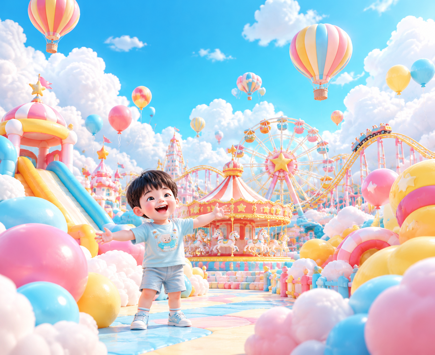 参考输入图片的3D糖果风/粘土风儿童乐园插画风格，重新生成一张… - 图片创意预览