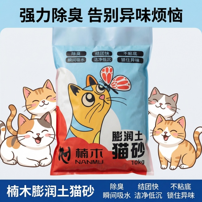 我的产品是猫砂，帮我做10张主图预览效果
