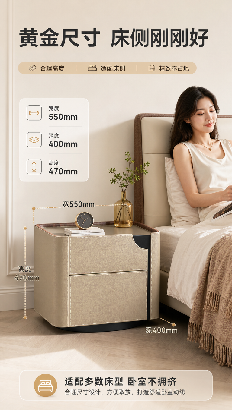 [商品] 使用【图1】DL-8809床头柜；保留浅卡其马鞍皮双… - 图片创意预览