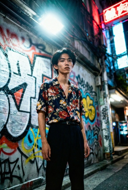 修改为全身照，人物脸颊凹陷、眼睛小、高颧骨，露出金牙预览效果