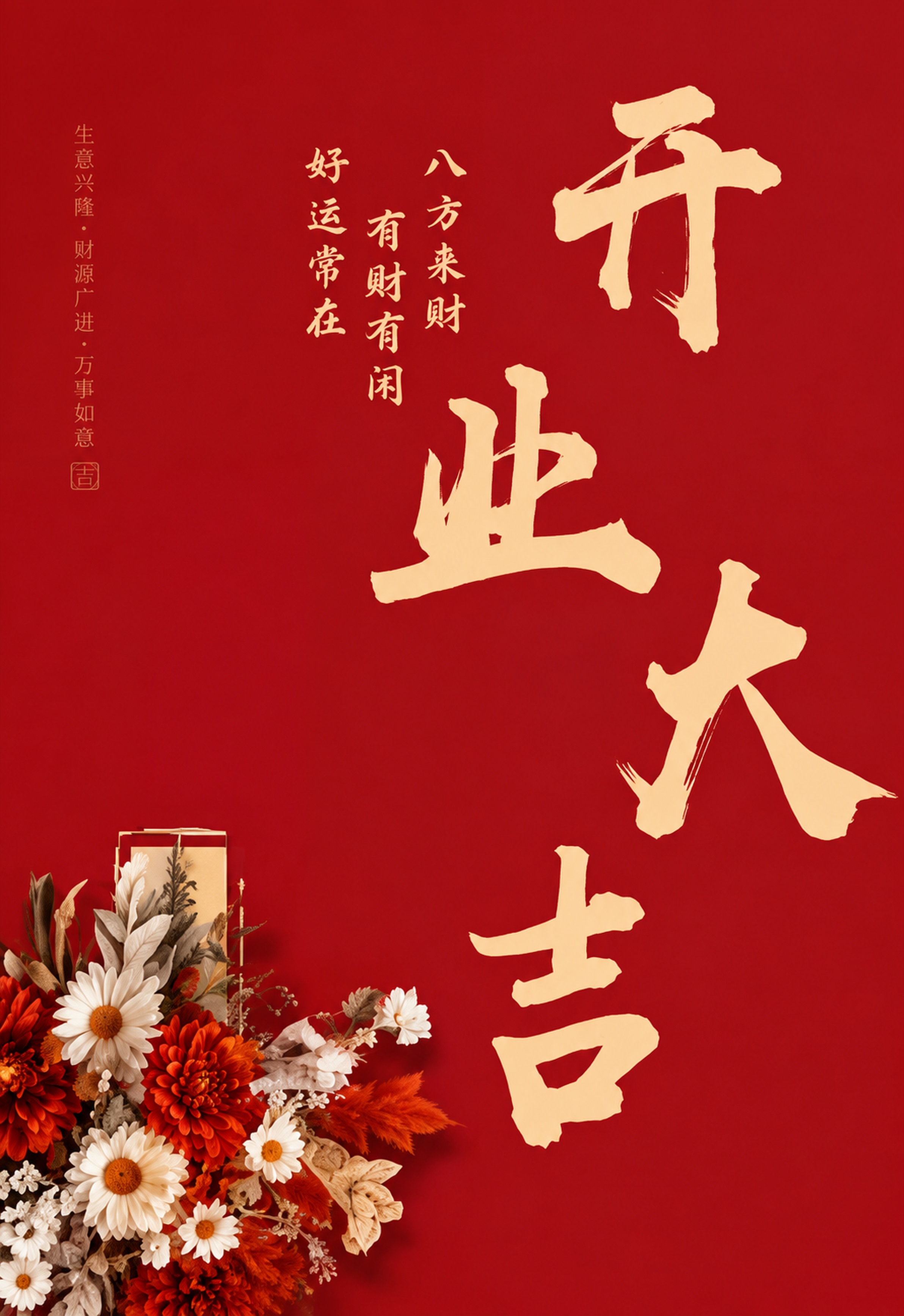 参考图片生成开业大吉海报，保持原参考图排版、配色和文案内容，去… - 图片创意预览