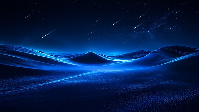 参考原图深蓝科技企业风格，保留星空、流动沙丘和流星元素，删除所有文字内容，保留干净的蓝色科技背景
