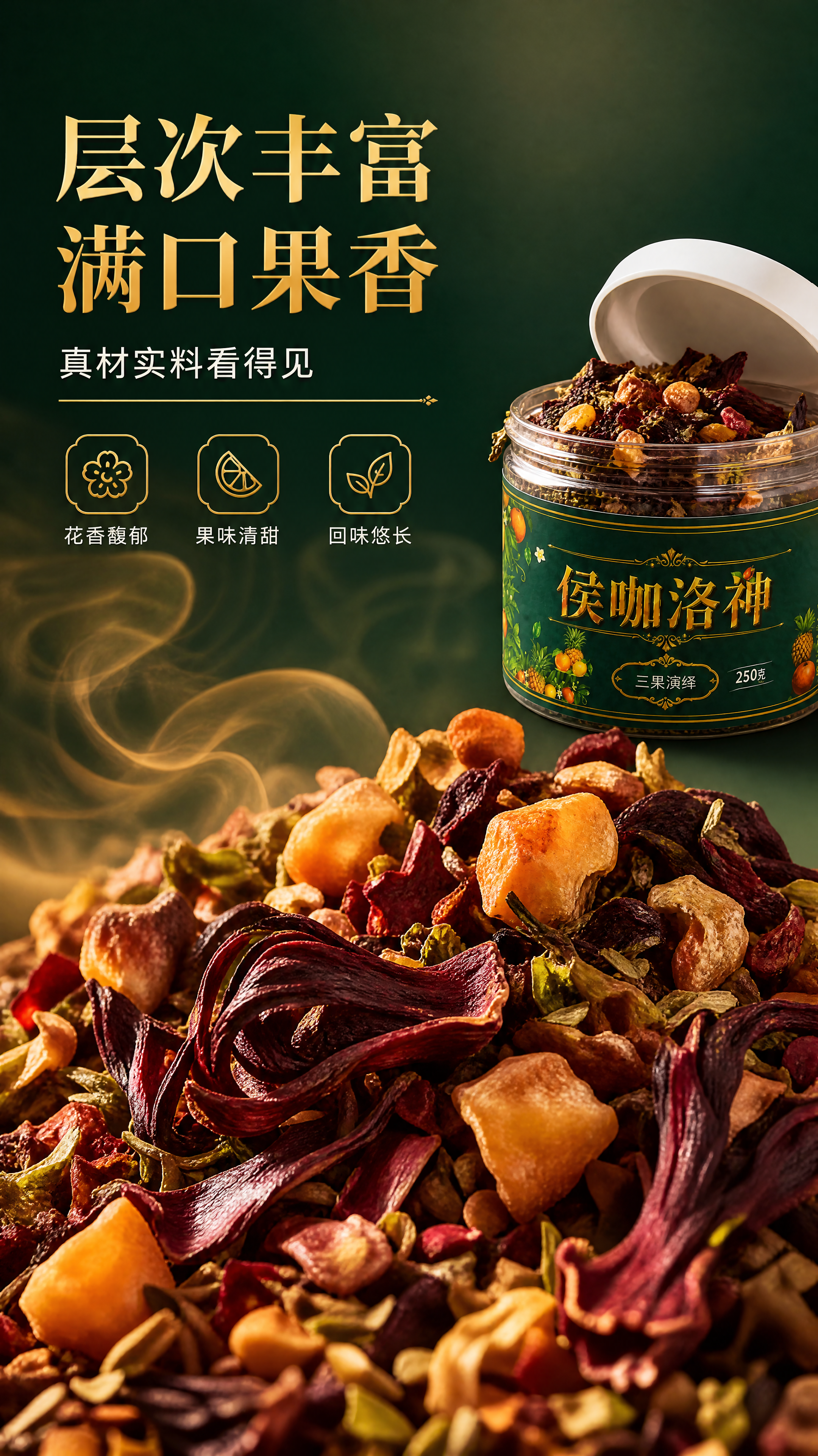 [商品] 使用【图1】侯咖洛神三果演绎罐装产品；保留罐体所有外… - 图片创意预览