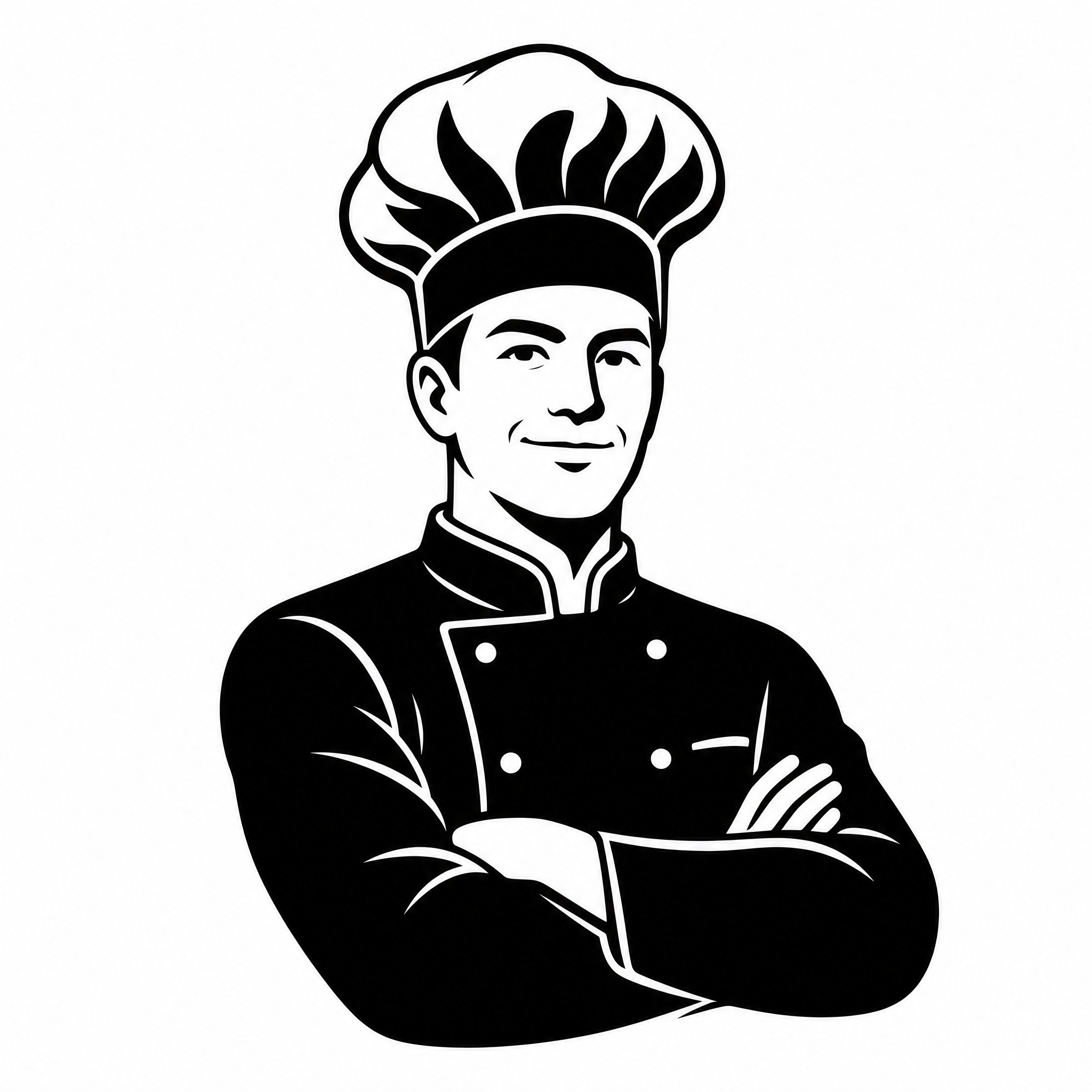 黑白矢量风格的上半身厨师形象，作为调味品商标使用。厨师戴着经典… - 图片创意预览