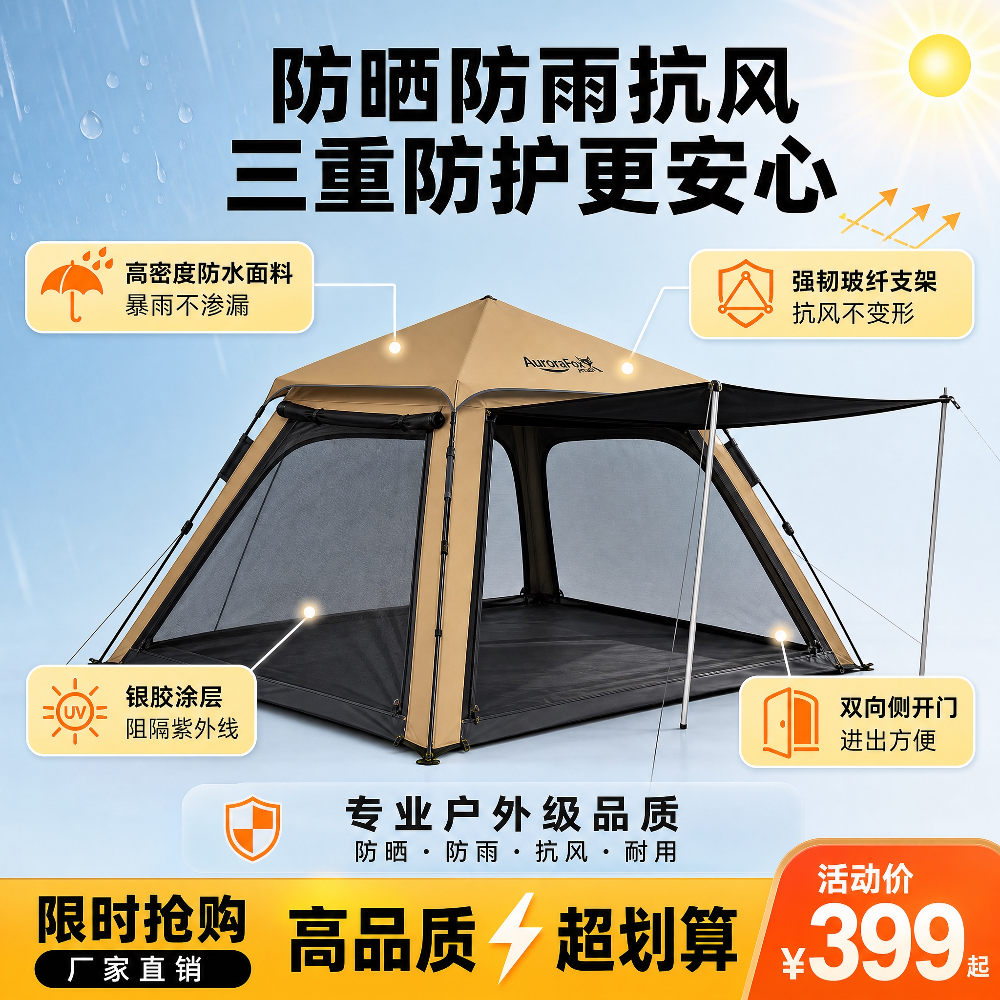 [主图-2] 核心功能证明 帐篷防晒防雨抗风结构解析图 [统一… - 图片创意预览