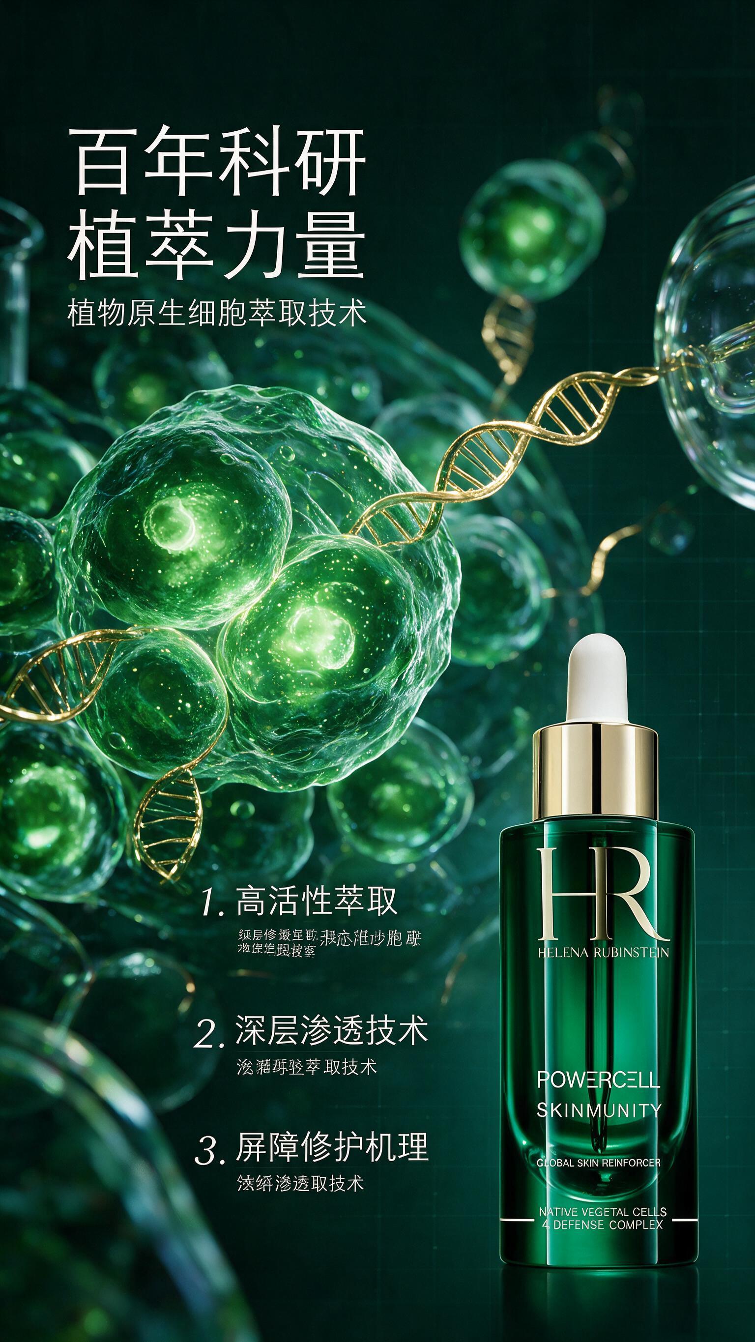 [第2张] 品牌科技背书页-赫莲娜绿宝瓶植物原生细胞科研实力。… - 图片创意预览