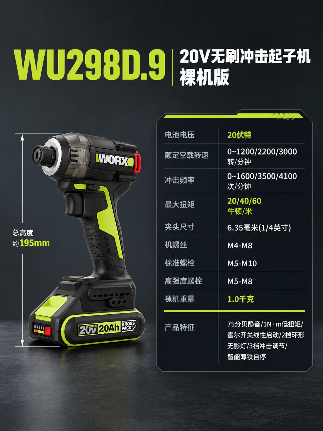 [商品] 使用【图1】威克士WU298D.9 20V无刷冲击起… - 图片创意预览