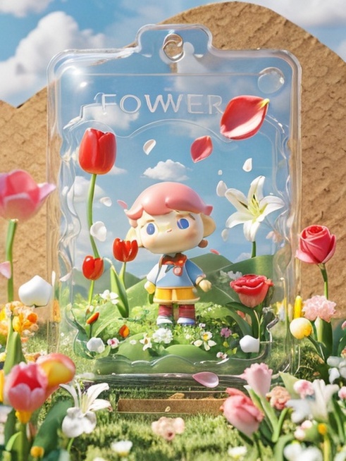 盒子上有描边文字“flower”预览效果
