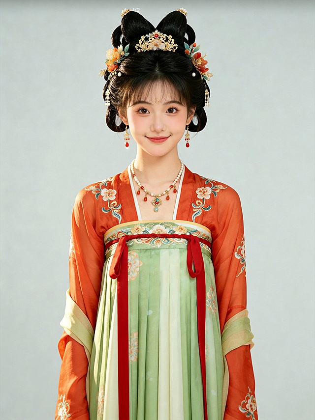 把参考图中人物姿态调整为端正面向观众的标准站姿，脸部和眼神扭转至平行正视正前方，嘴巴调整为轻微微笑，头身中轴线笔直。其他保持不变