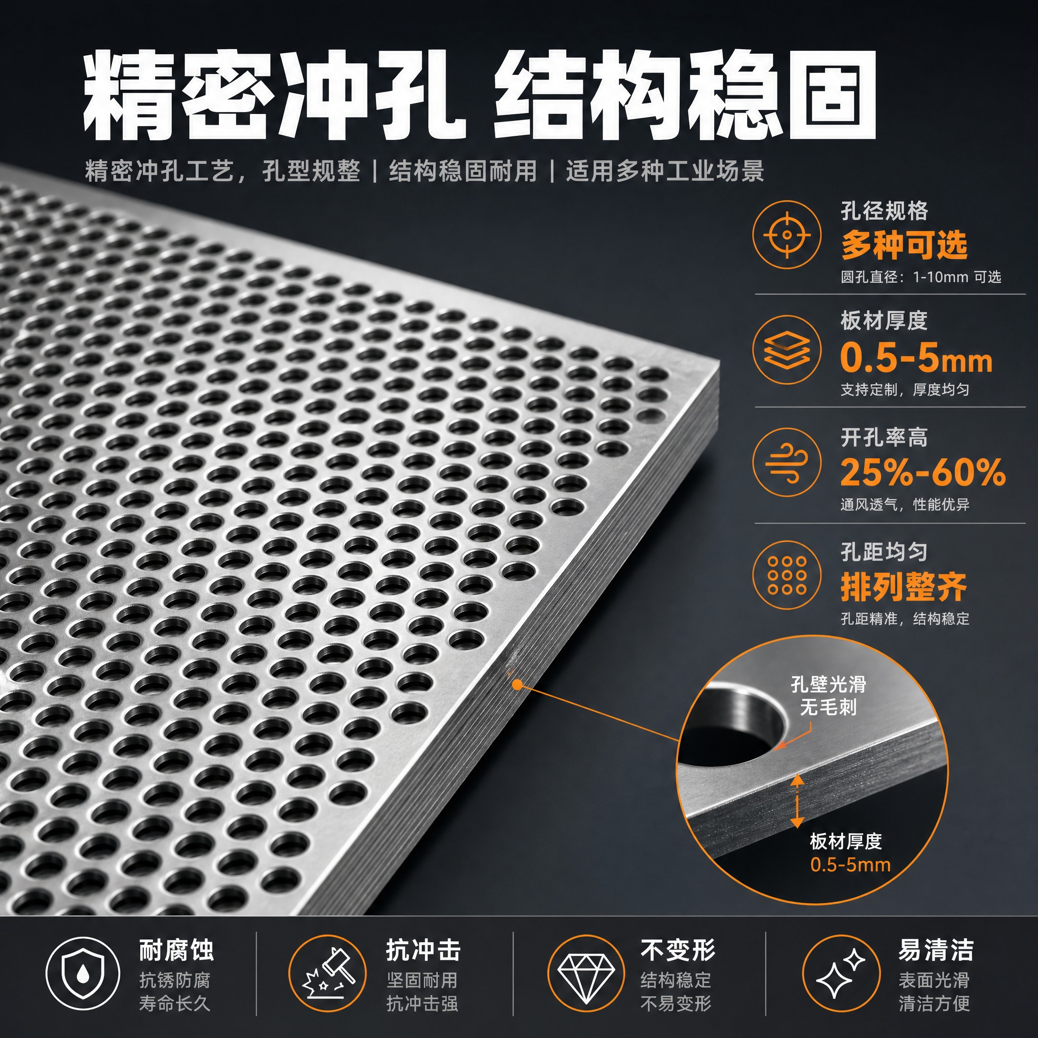 [主图-2] 核心亮点，展示不锈钢冲孔网板的结构优势与性能特点… - 图片创意预览