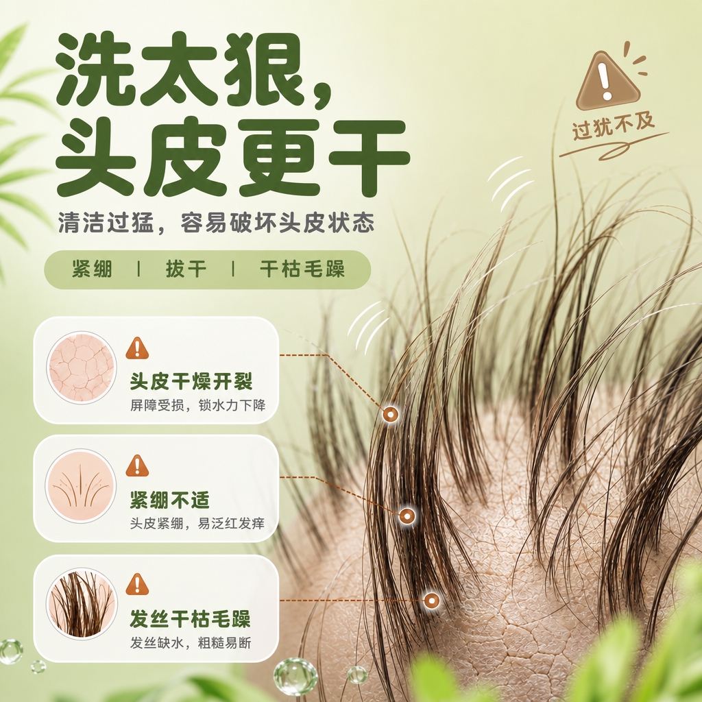 参考图版式复刻，保留画面骨架、干枯发丝特写和全部文案内容，仅将… - 图片创意预览
