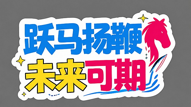 单独生成毕业手举牌「跃马扬鞭 未来可期」，保留原有蓝黄红配色、卡通活泼风格、白色描边和马头装饰，灰色背景，独立单张图片