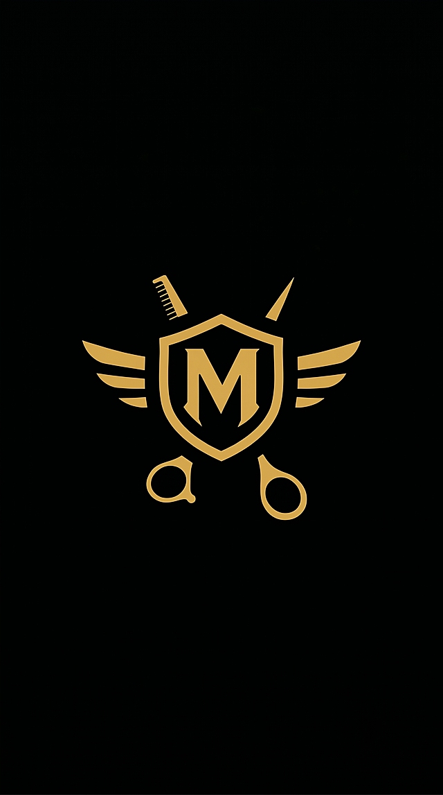 使用原图片内容，保留原金色M字母理发标志图案，重新生成纯黑色背景图片，不改变任何元素内容，输出尺寸为172像素宽，320像素高