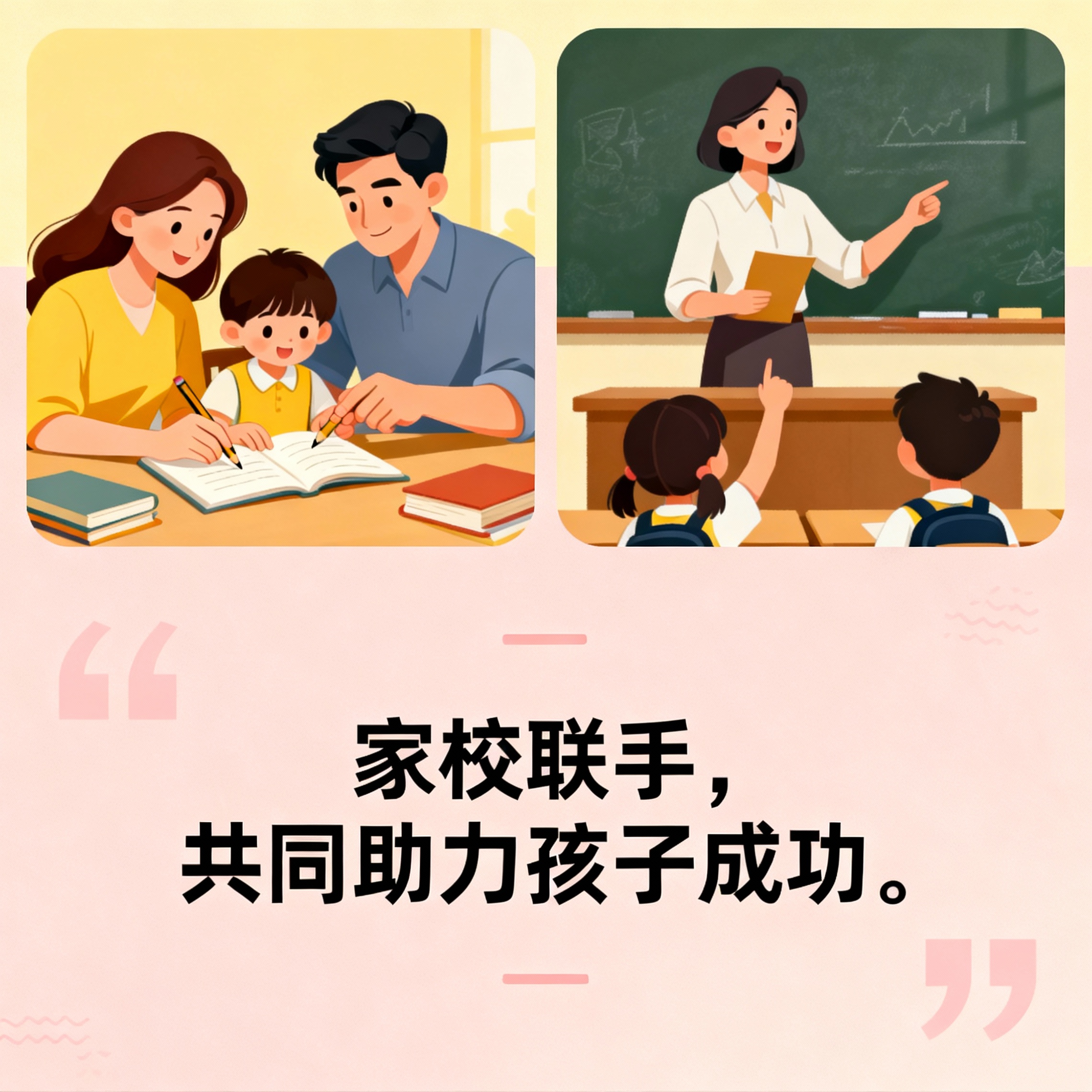 { "prompt": "绘制一幅家庭与学校合作促进孩子成长的… - 图片创意预览