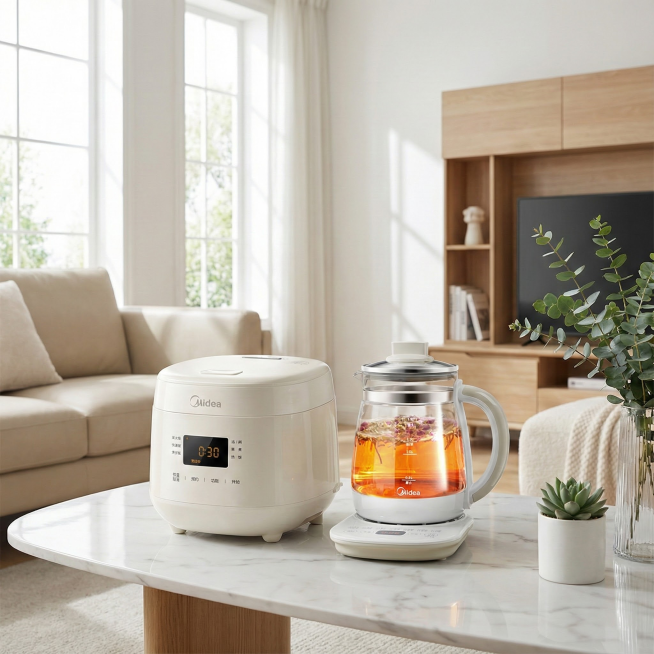 图1和图2产品放在一个整洁明亮的客厅大理石桌面上，保持产品不变预览效果