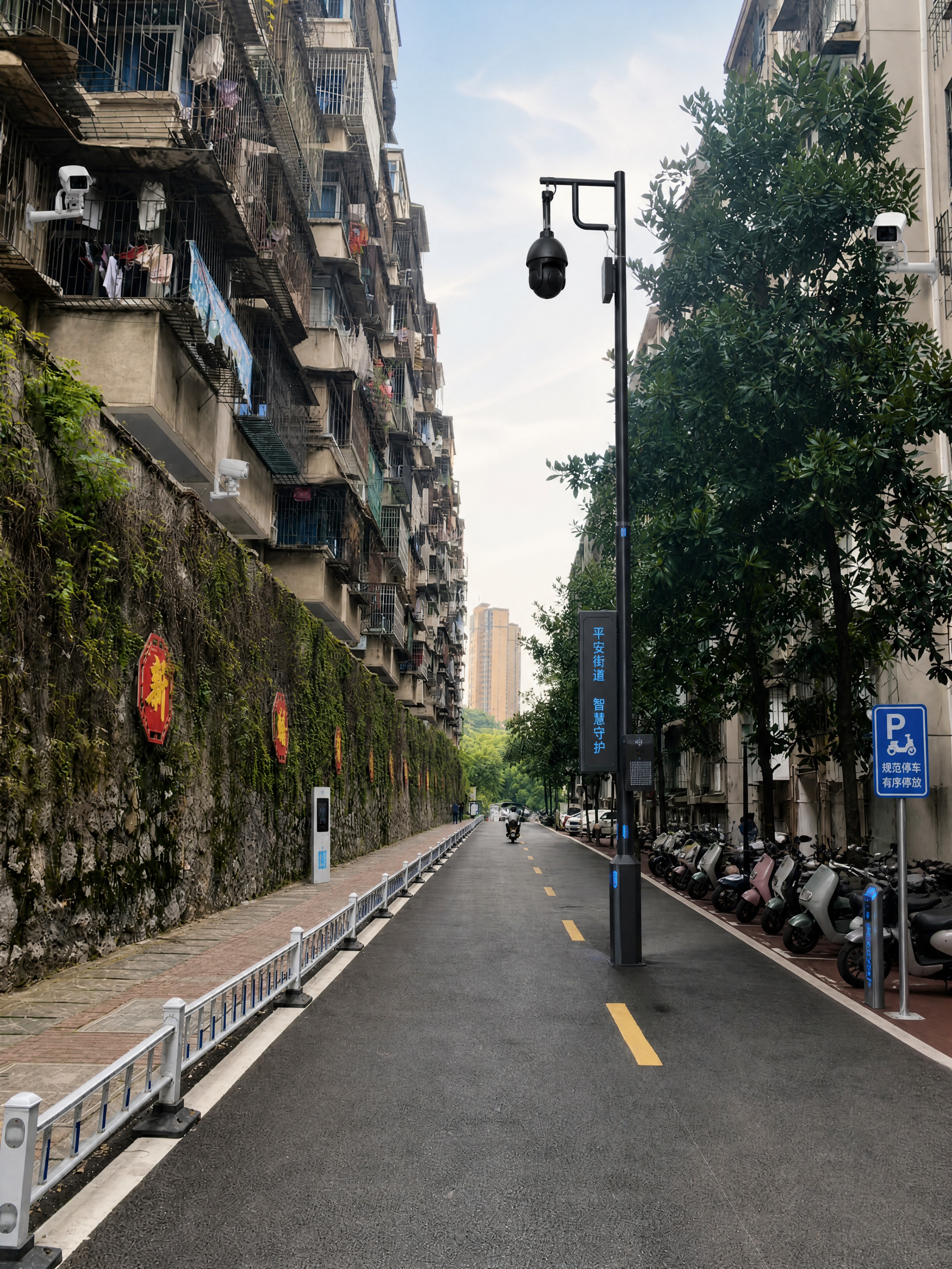 基于原图的老旧小区街道场景，进行智慧街道改造后的效果图设计。保… - 图片创意预览