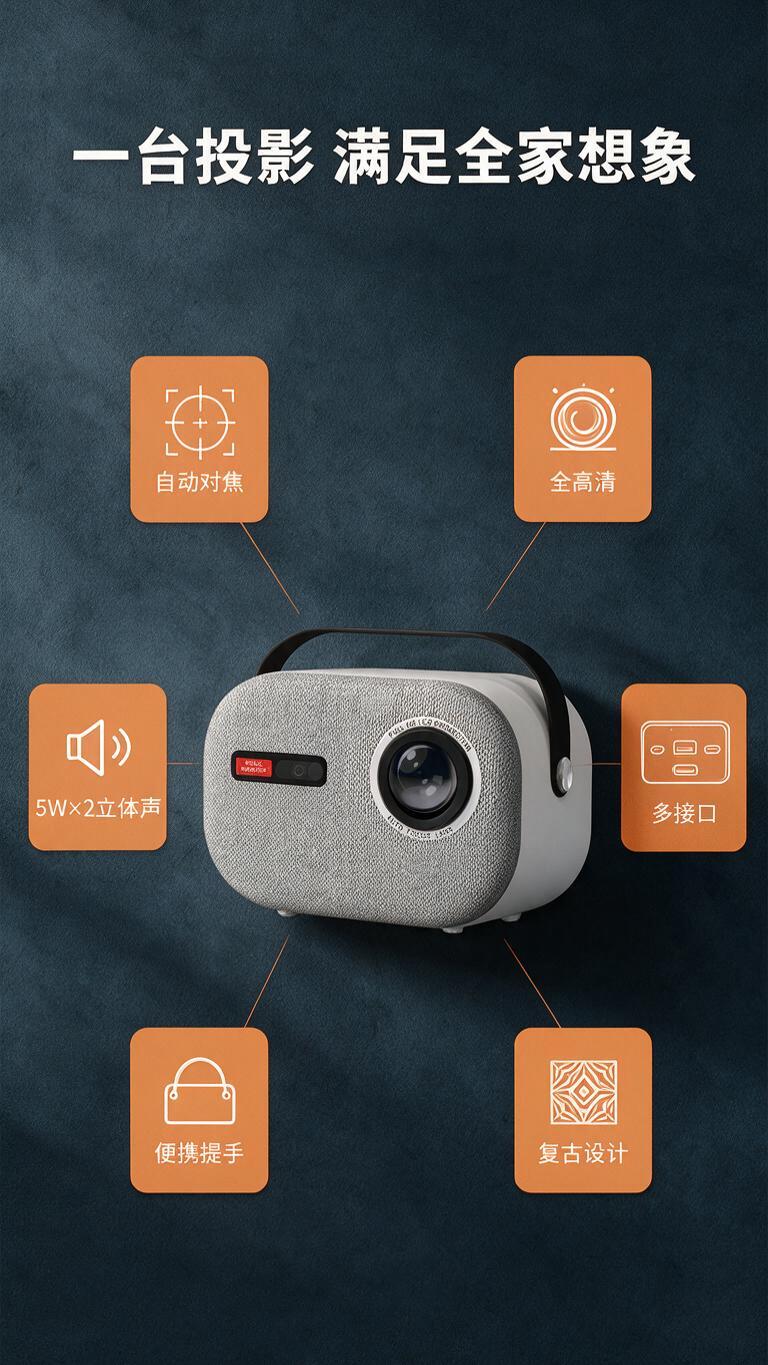 [商品] 使用【图1】【图2】【图3】T10复古便携投影仪：白… - 图片创意预览