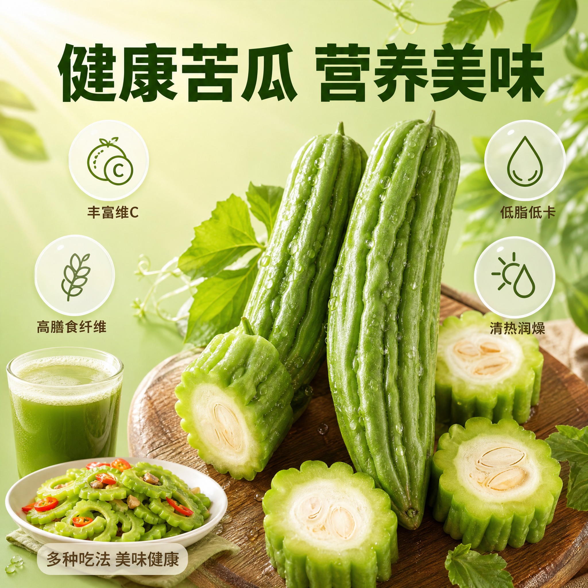 [主图-6] 苦瓜 营养健康与食用价值 展示苦瓜的健康益处。… - 图片创意预览