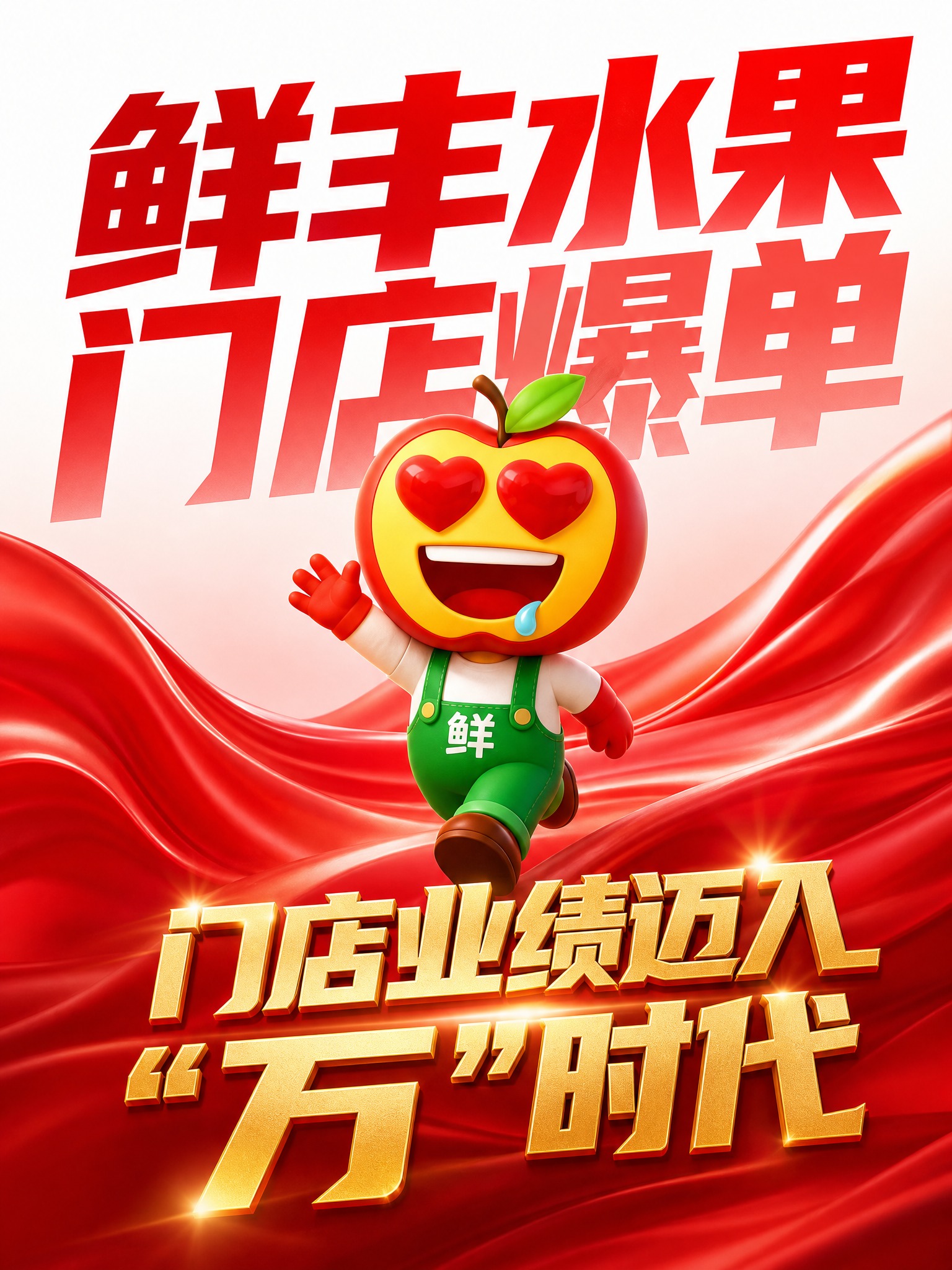 竖版3:4鲜丰水果喜报海报，喜庆红金商业宣传风格，明亮大气，冲… - 图片创意预览