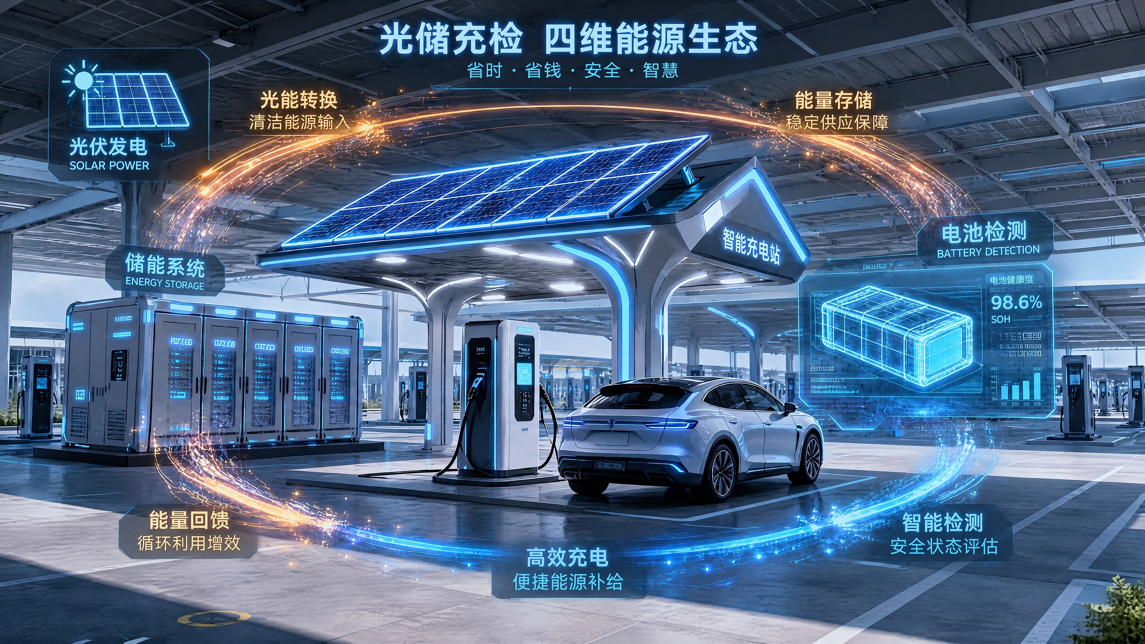 去掉背景中的城市建筑物，将场景改为大型充电站内部环境。背景是宽… - 图片创意预览