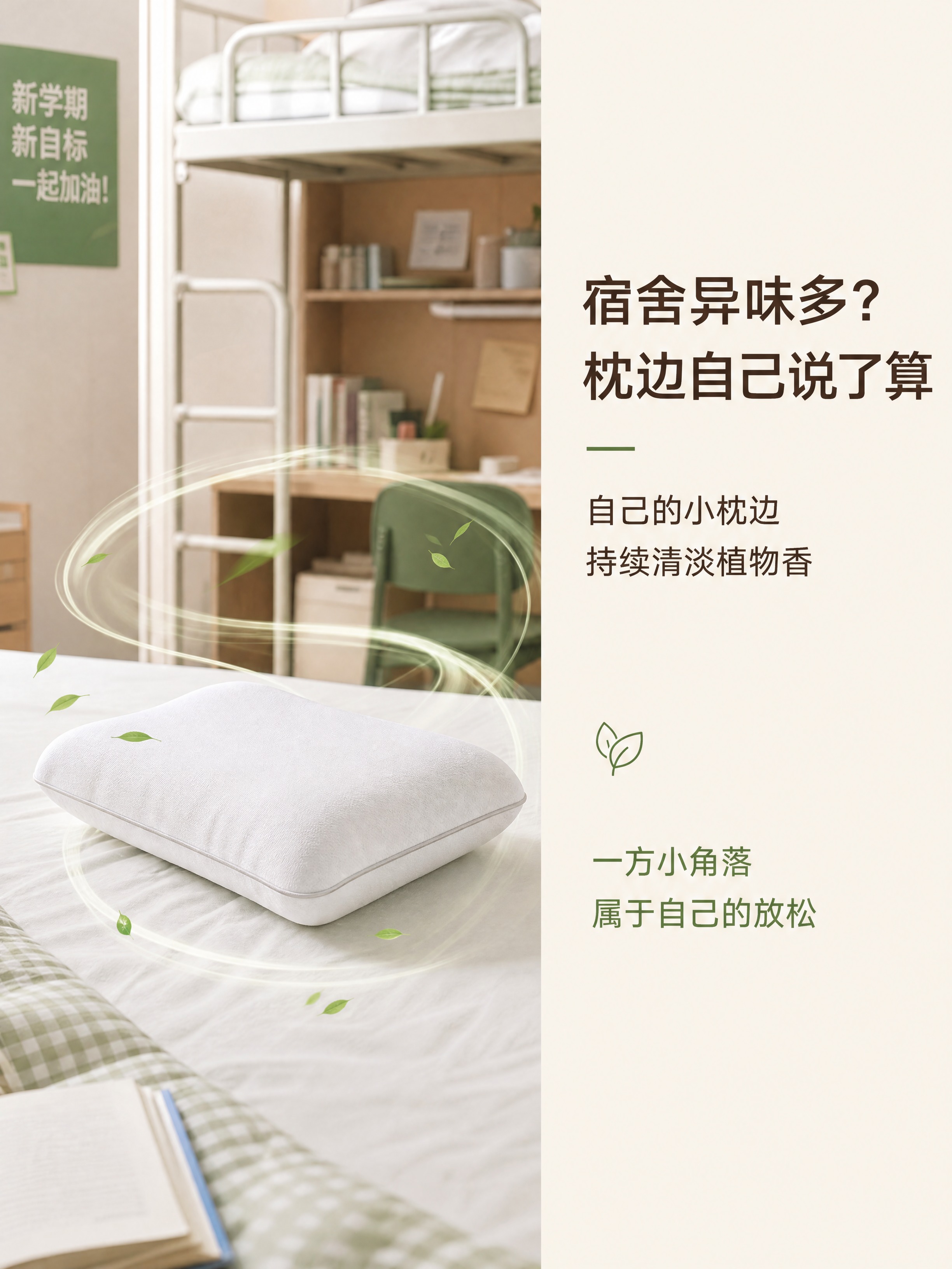 家纺详情页人群场景图，左图右文布局。左侧60%：一个白色低枕放… - 图片创意预览