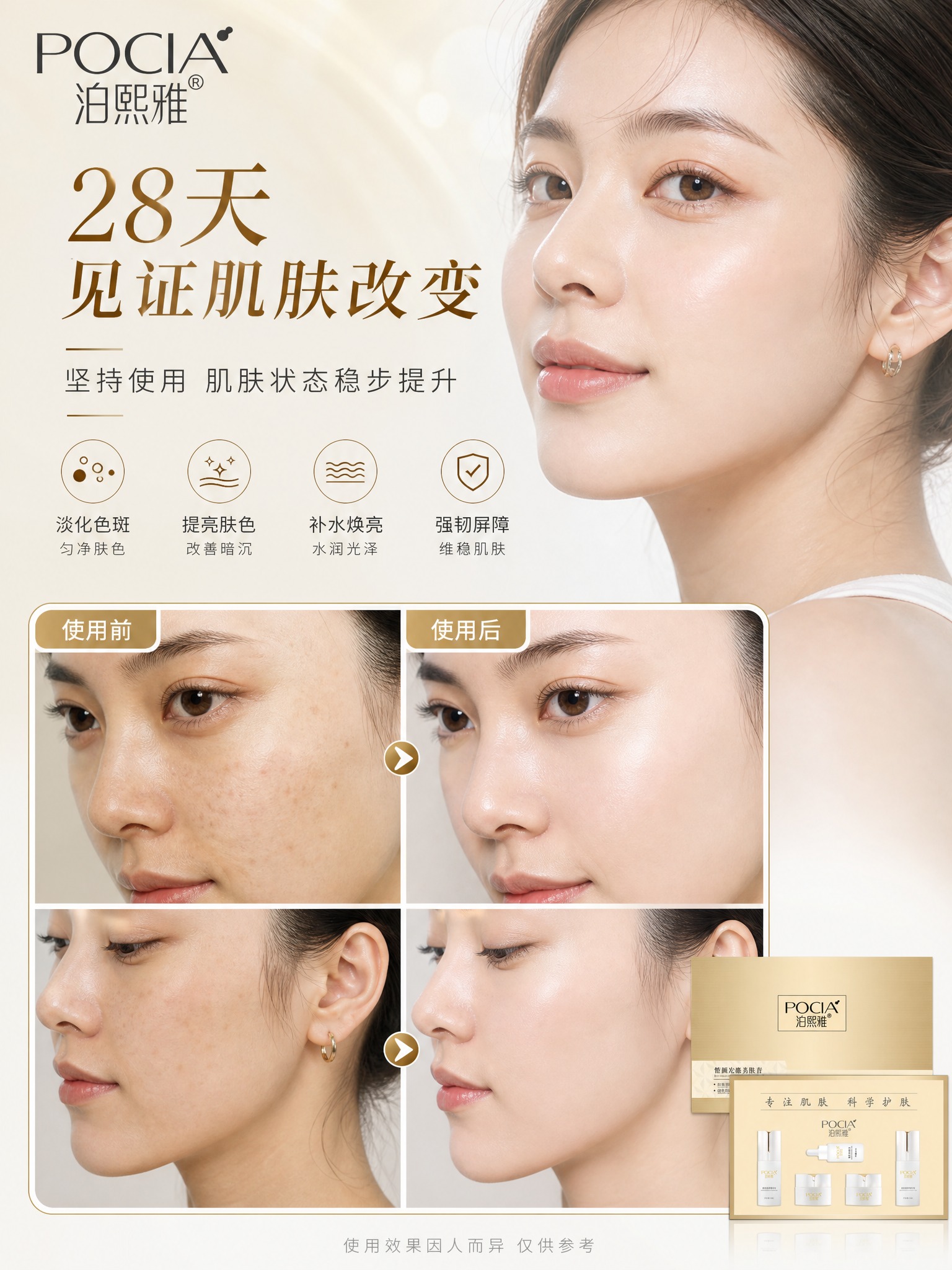 [详情页-4] 泊熙雅皙颜光感美肤套 真人效果展示（多角度拼图… - 图片创意预览