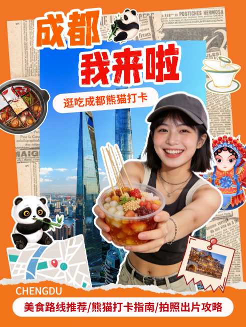 旅游出行成都可爱风小红书封面预览效果