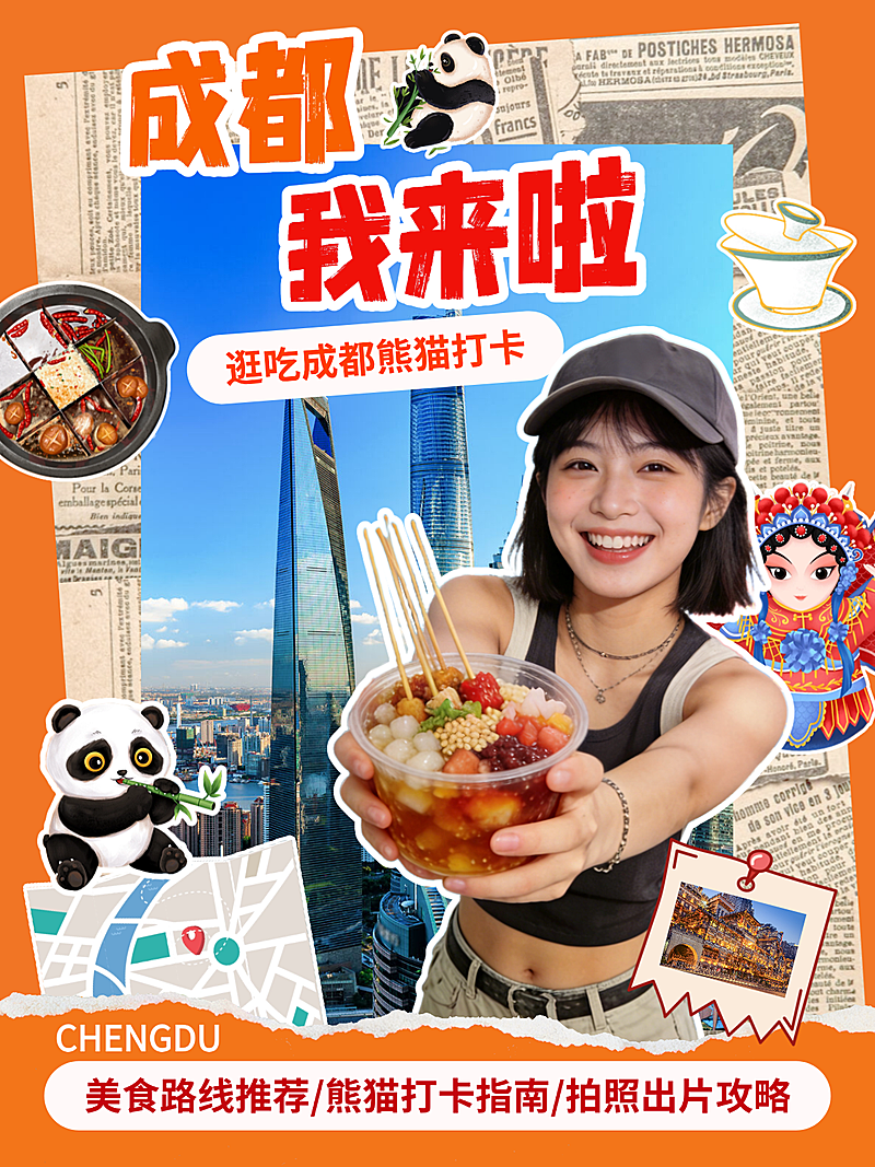 旅游出行成都可爱风小红书封面