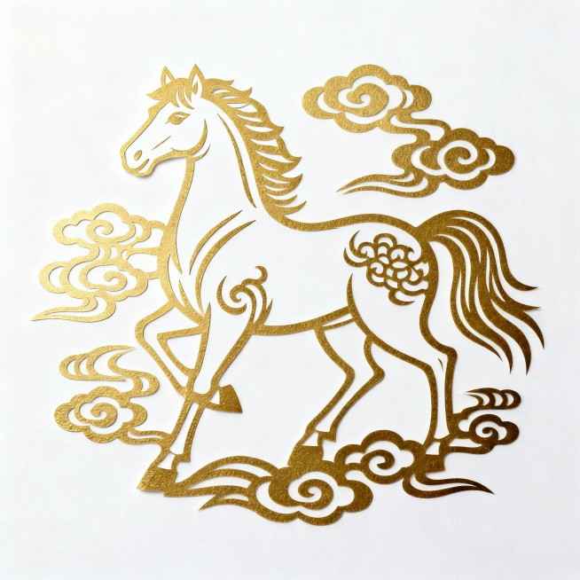 白背景金马祥云线条暗纹图案 剪纸风格预览效果