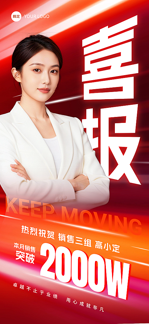 企业销售业绩喜报红金喜庆感全屏竖版海报
