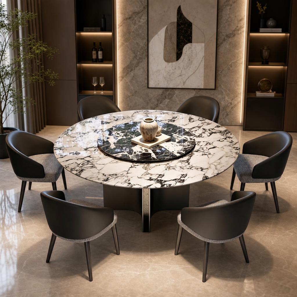 将背景替换为现代轻奢风格的餐厅室内场景，保持餐桌椅的产品主体、… - 图片创意预览