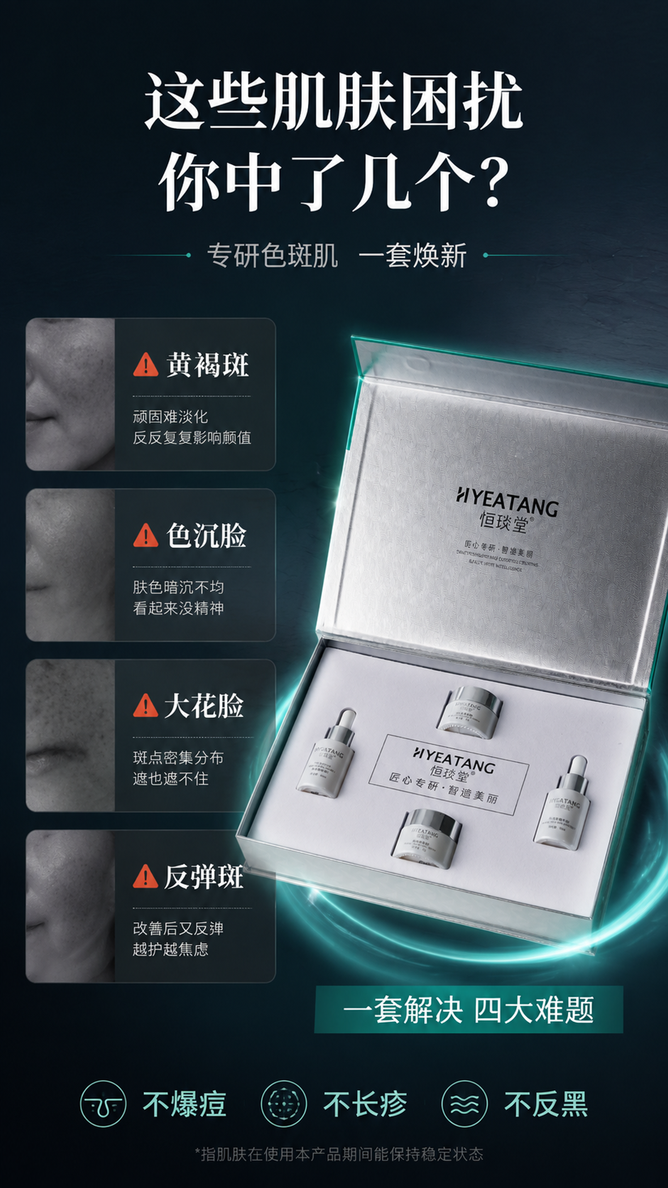 [第2屏] 痛点直击-四大肌肤问题对应解决方案。本屏使用【图2… - 图片创意预览
