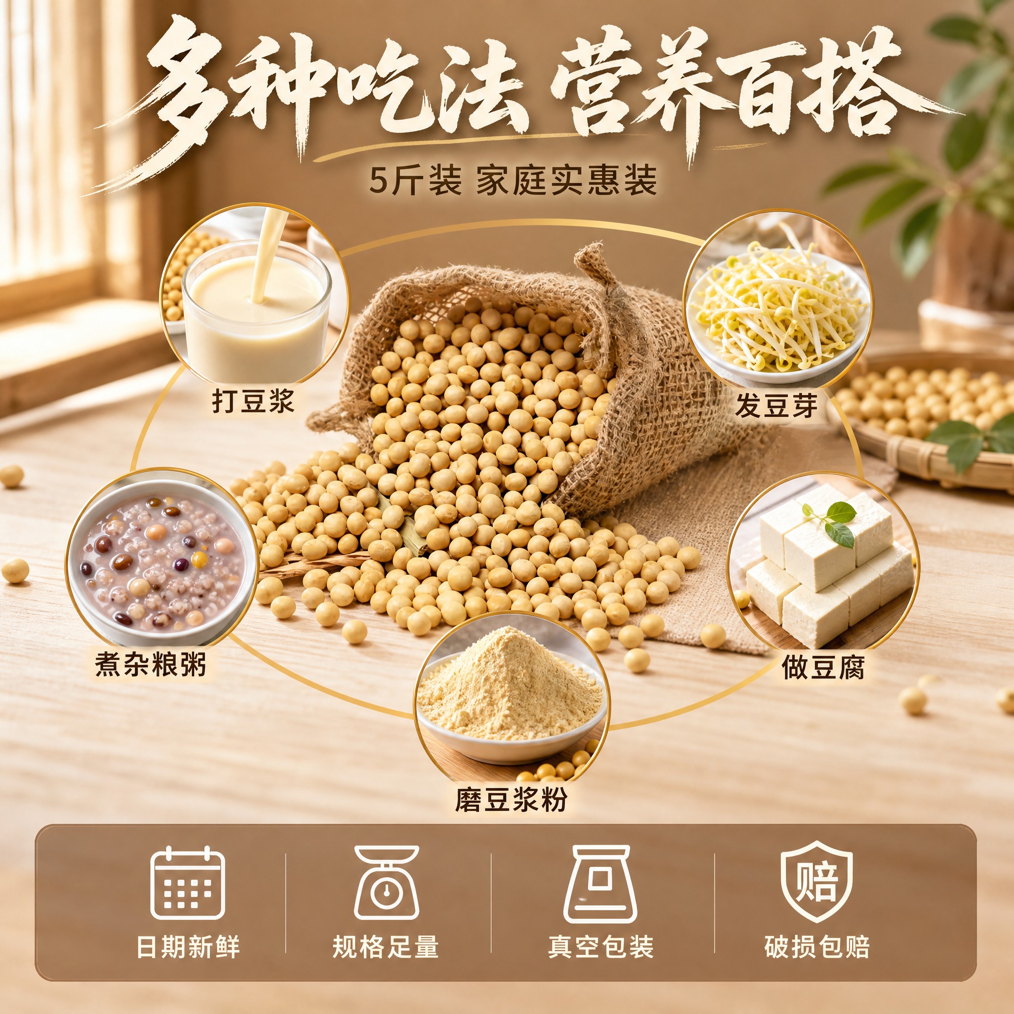 [主图-5] 东北农家黄豆 规格服务 多用途展示与服务承诺。… - 图片创意预览