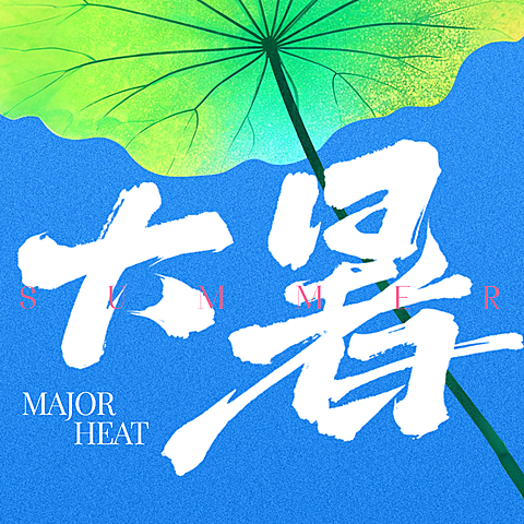 大暑节气扁平肌理感荷叶夏天夏日祝福公众号封面次图