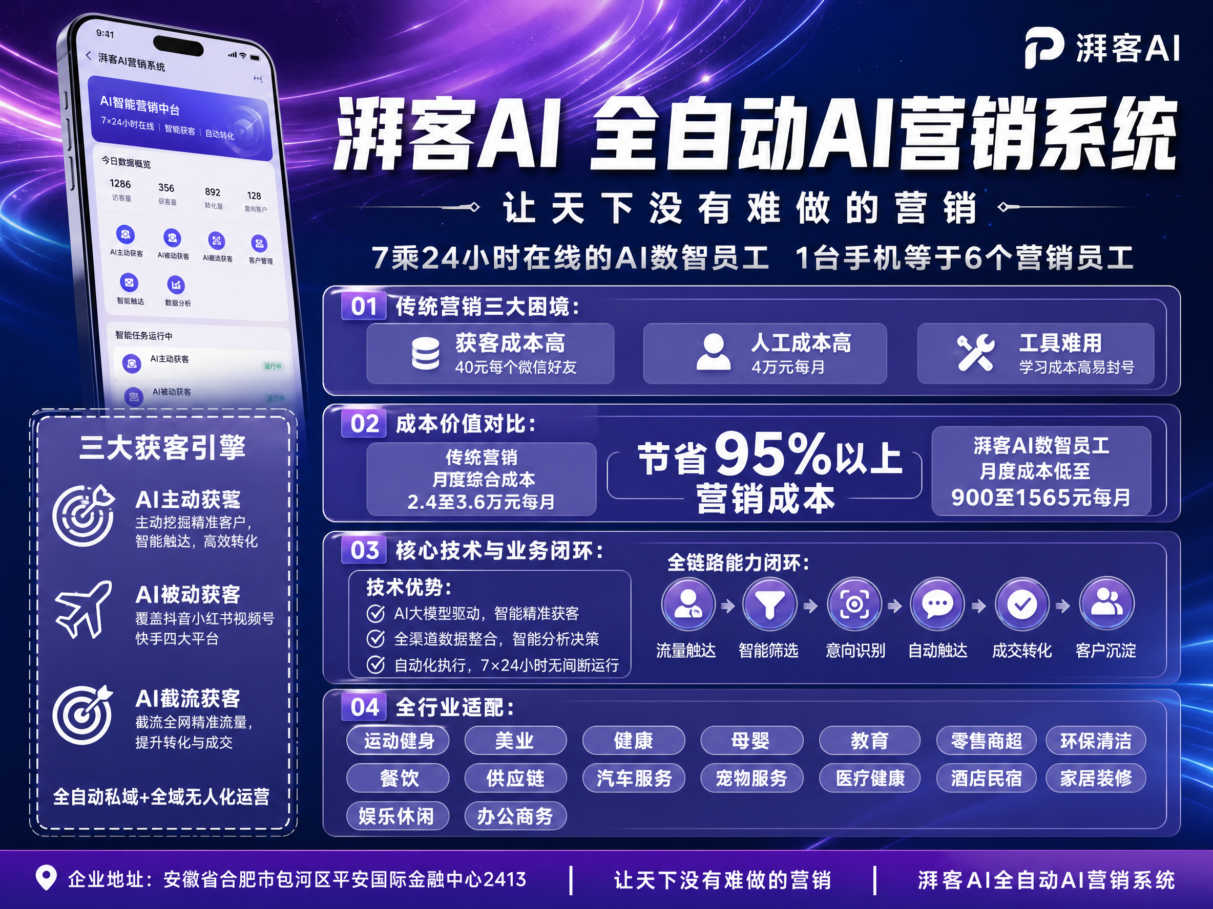 企业展厅巨幅墙面海报，紫蓝色科技流体渐变背景，现代商务科技风，… - 图片创意预览