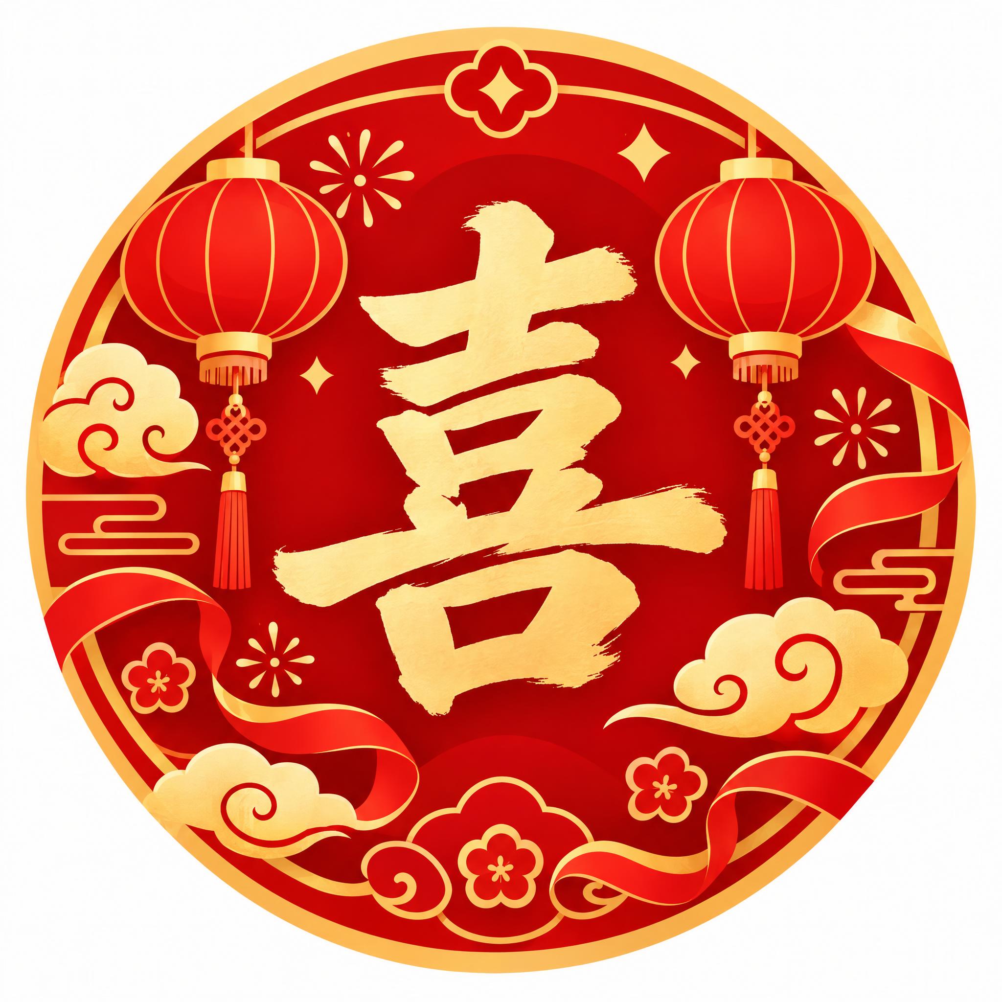 商城节日小图标设计，红色喜庆风格，画面中央是醒目的"喜"字书法… - 图片创意预览