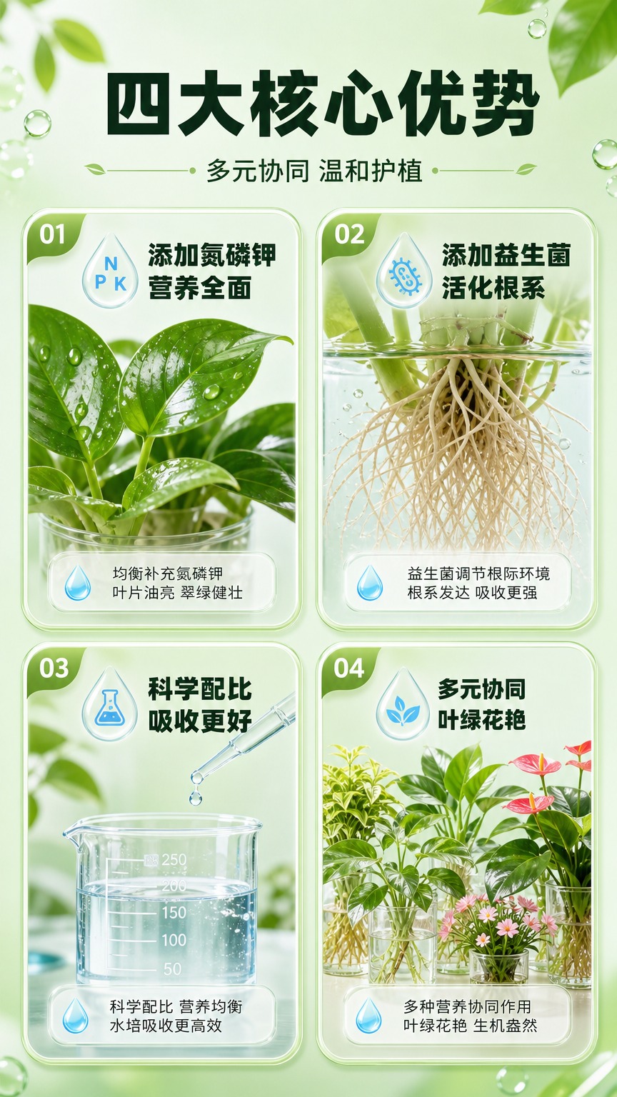 [画面] 页面目标：展示产品四大核心优势，不出现产品瓶身。构图… - 图片创意预览