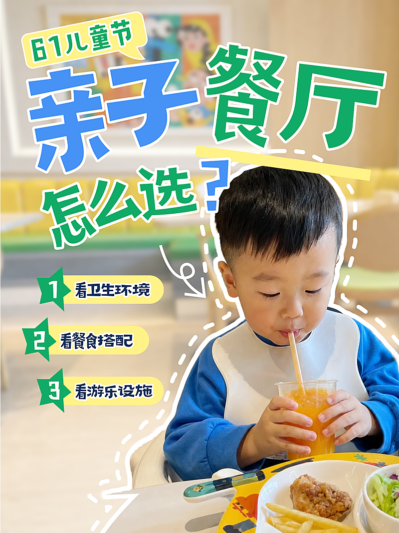 61儿童节大字人物实景感餐饮行业亲子餐厅挑选攻略小红书封面