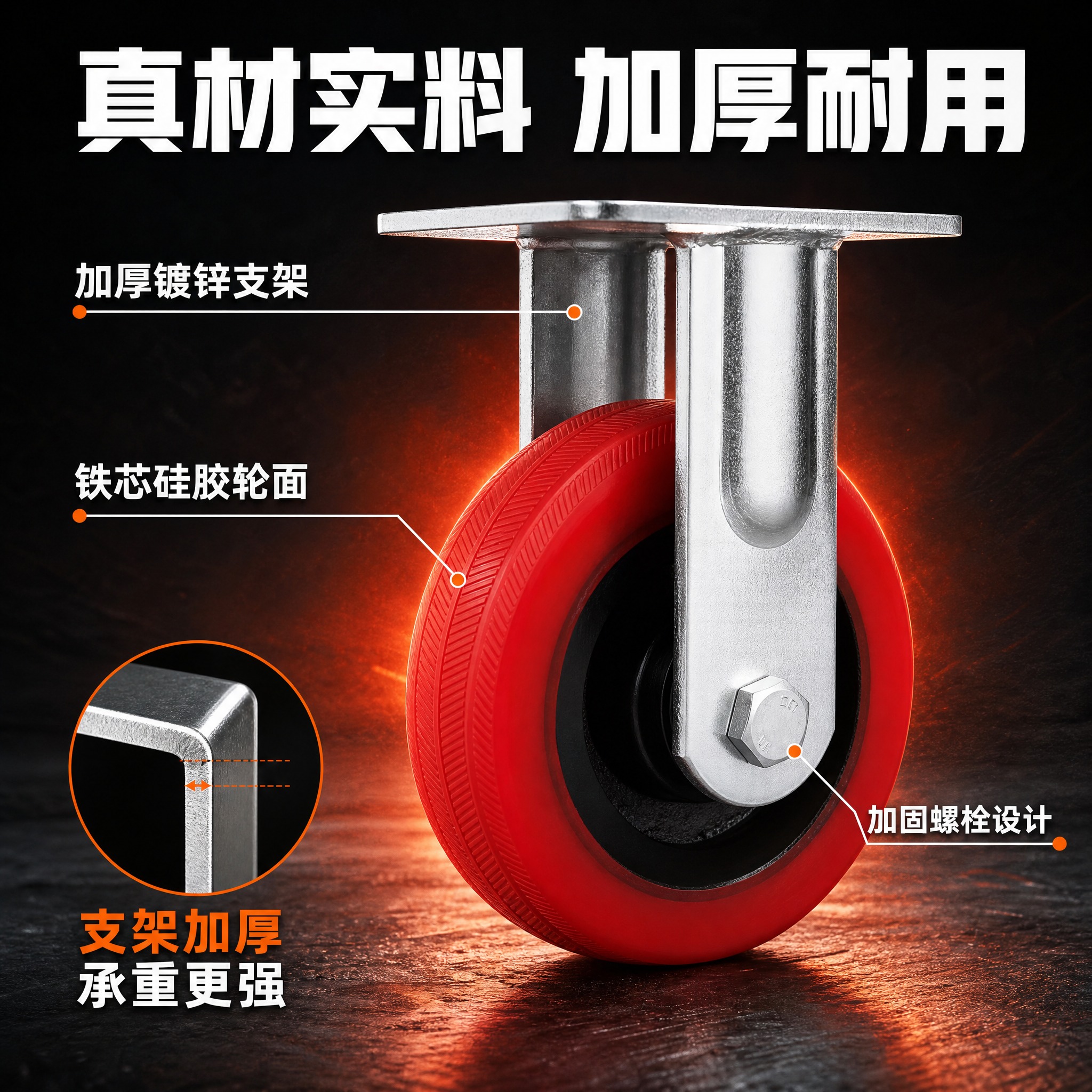 [主图-3] 材质与工艺细节图，展示定向款脚轮，突出加厚支架材… - 图片创意预览