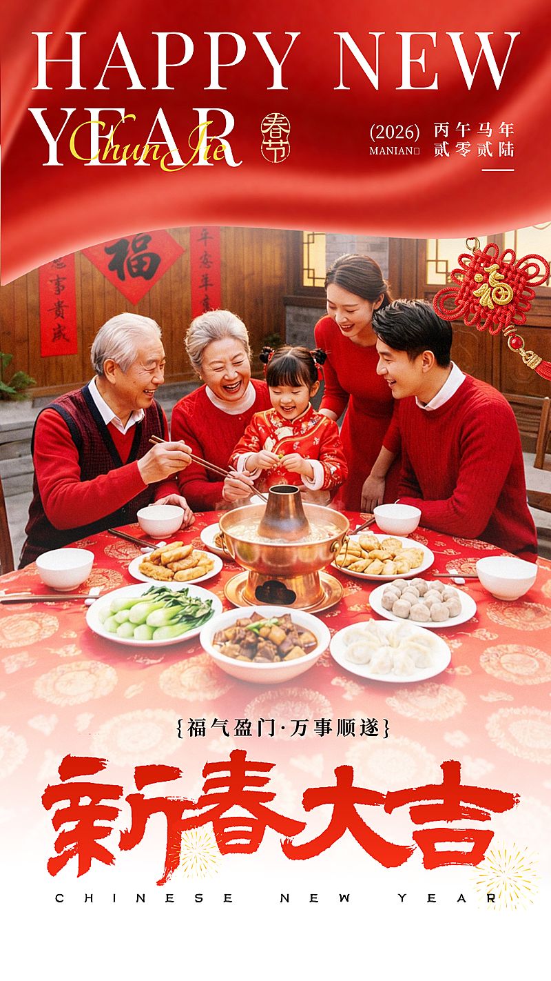 春节节日祝福通用喜庆感手机海报